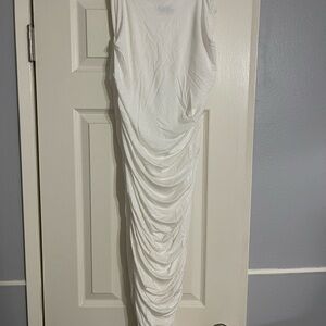 Naked Wardrobe Elegant White Ruched Maxi Skirt